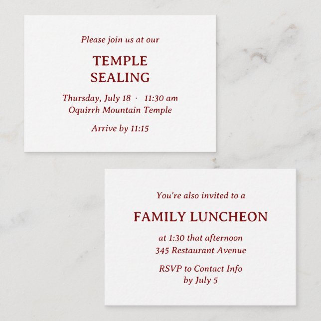 Minimalist Red & White Temple & Meal Invitation (Front/Back)
