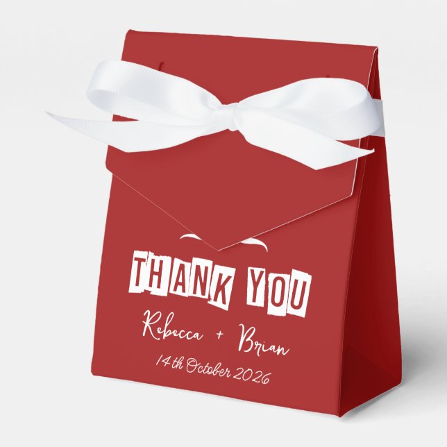 Minimalist Red & White Thank You Wedding Favour Box (Front Side)