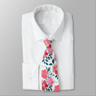 Minimalist Reddish Pink Floral Watercolor Tie