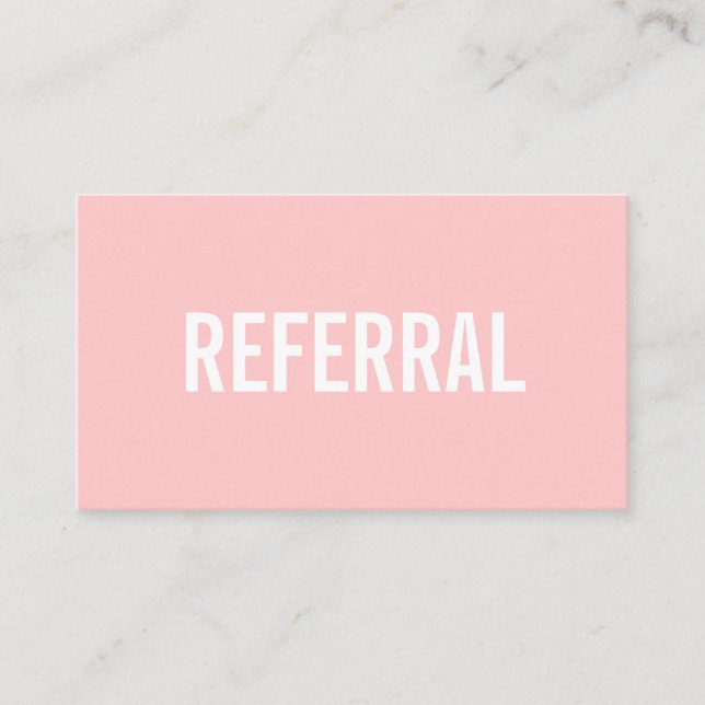 Minimalist referral pink modern business card (Front)
