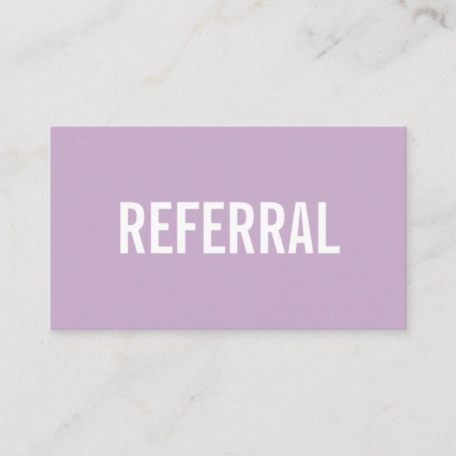 Minimalist referral purple modern business card (Front)