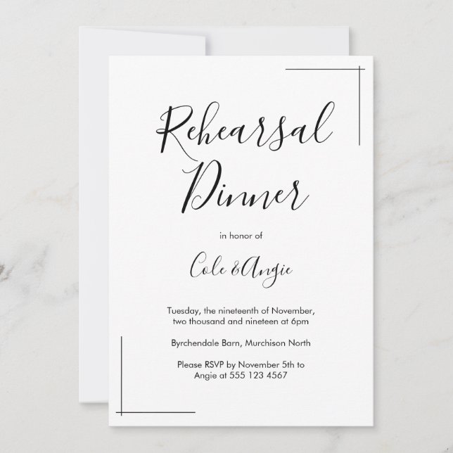 Minimalist Rehearsal Dinner Invitation (Front)