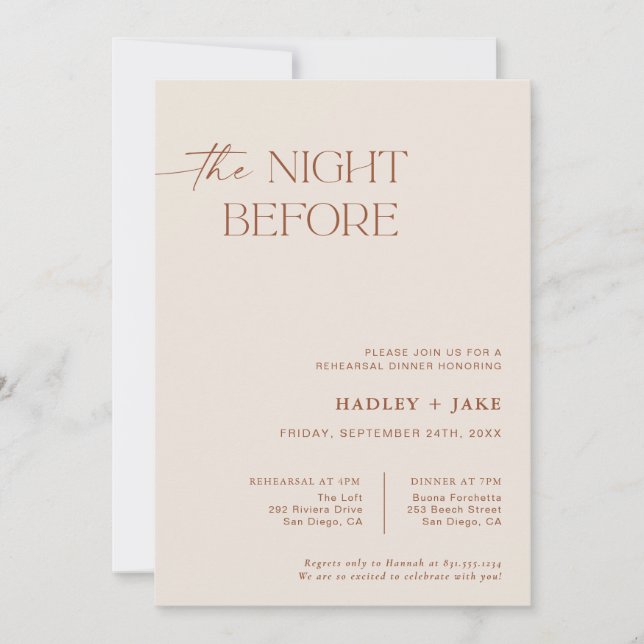 Minimalist Rehearsal Dinner Invite | Night Before  (Front)