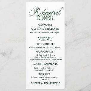 Minimalist Rehearsal Dinner Menu Card