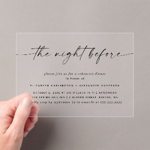 Minimalist Rehearsal Dinner   Modern Transparent Acrylic Invitations