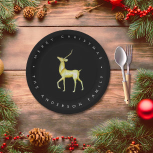 Minimalist Reindeer Black and White Christmas Paper Plate