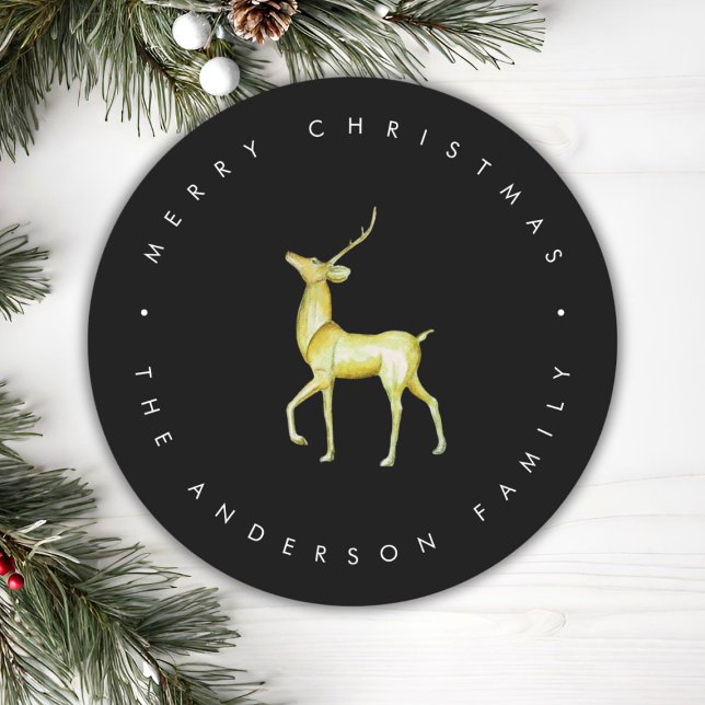 Minimalist Reindeer Black and White Christmas Round Paper Coaster (Creator Uploaded)