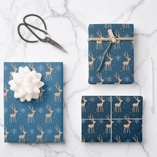 Minimalist reindeer blue Christmas Wrapping Paper Sheet
