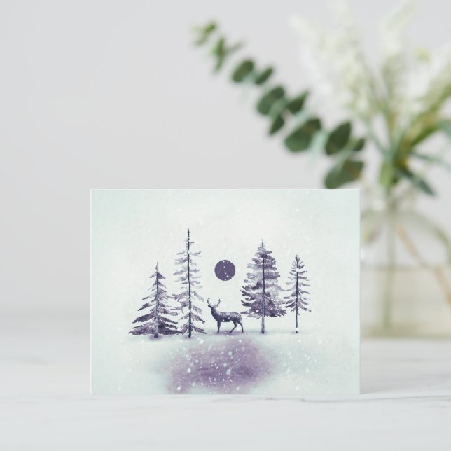 Minimalist Reindeer Christmas Art Holiday Postcard (Standing Front)