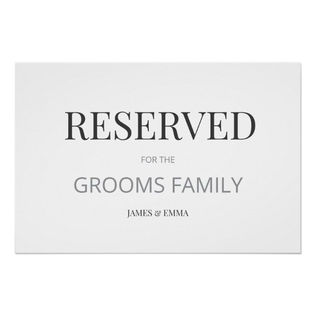 Minimalist ‘RESERVED’ Wedding Sign White (Front)