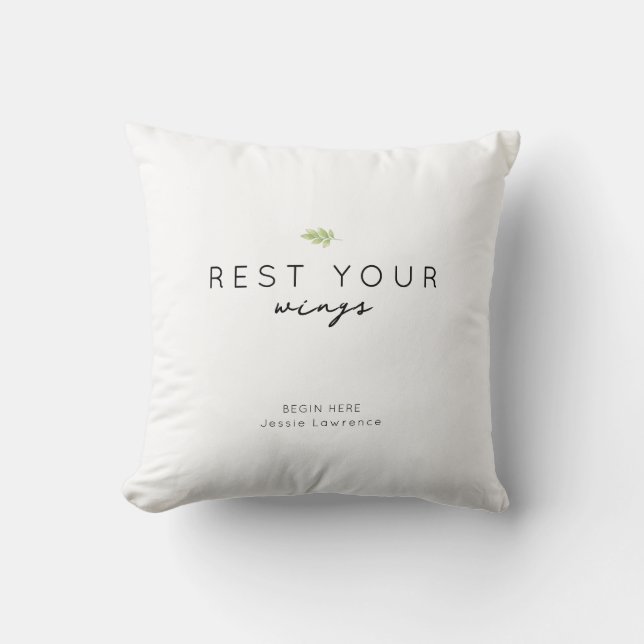 Minimalist Rest Your Wings Personalised Cushion (Front)