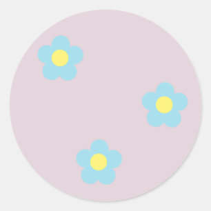 Minimalist Retro 90s Y2k Pastel Blue Flowers Lilac Classic Round Sticker