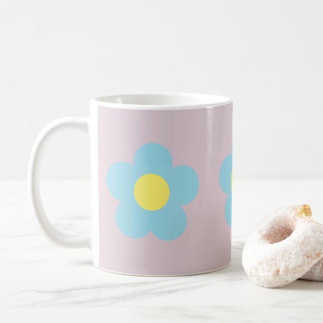 Minimalist Retro 90s Y2k Pastel Blue Flowers Lilac Coffee Mug (With Donut)