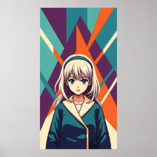 Minimalist retro anime girl abstract geometric poster