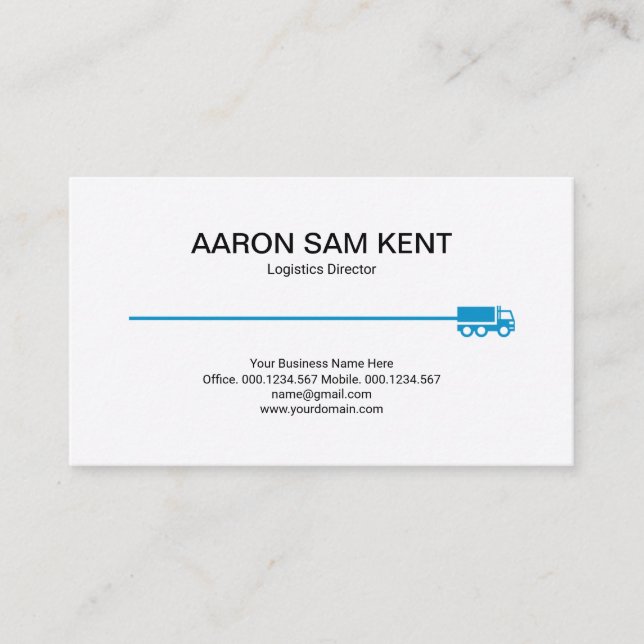 Minimalist Retro Blue Truck Line Logistics Business Card (Front)