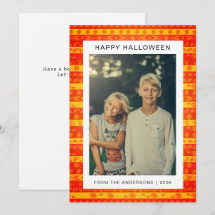 Minimalist  Retro Boho Pattern Halloween Photo Holiday Card