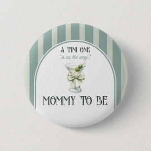Minimalist Retro Bow Tini One Martini Baby Shower 6 Cm Round Badge