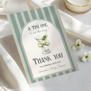 Minimalist Retro Bow Tini One Martini Baby Shower Thank You Card