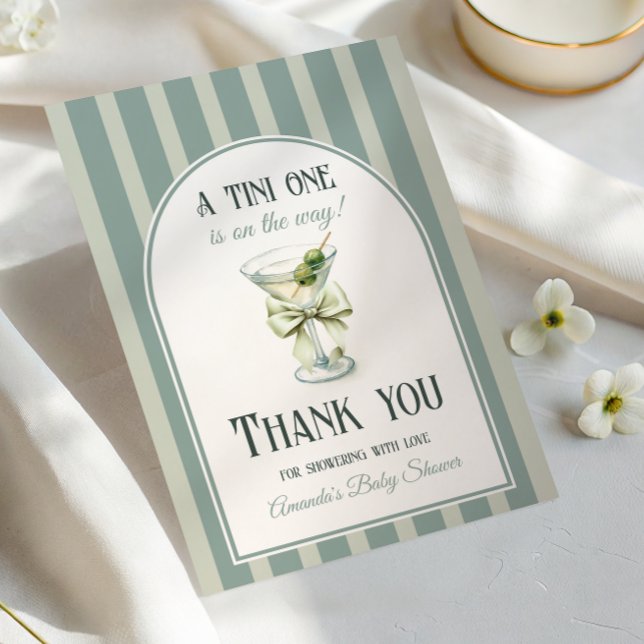 Minimalist Retro Bow Tini One Martini Baby Shower Thank You Card (Creator Uploaded)