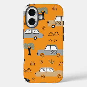 Minimalist Retro Cars Seamless Pattern in Neutral iPhone 16 Case