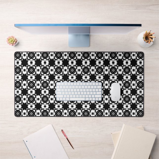 Minimalist retro check pattern – Monochrome design Desk Mat (Office 1)
