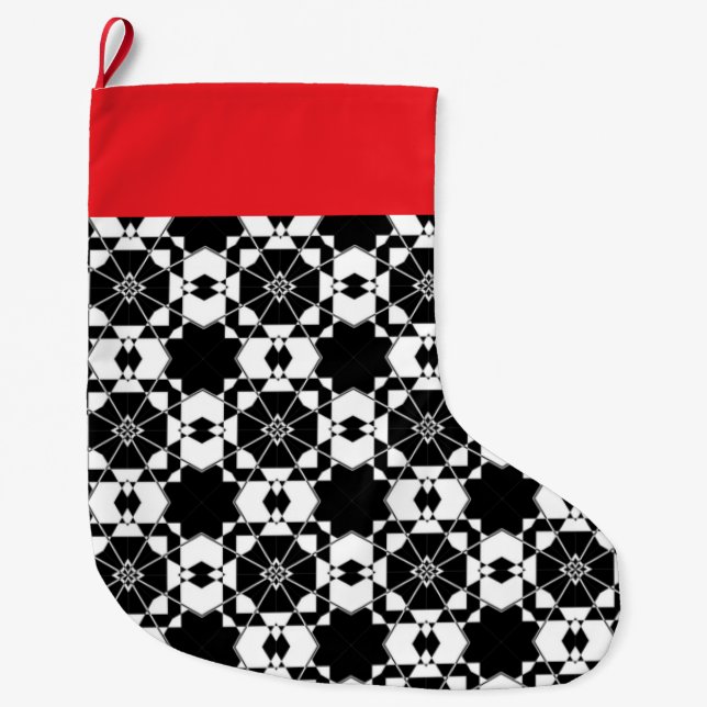 Minimalist retro check pattern – Monochrome design Large Christmas Stocking (Front)