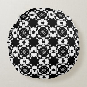 Minimalist retro check pattern – Monochrome design Round Cushion
