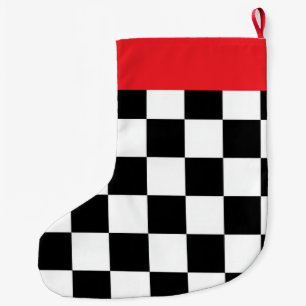 Minimalist Retro Checkered – Monochrome Streetwear Large Christmas Stocking