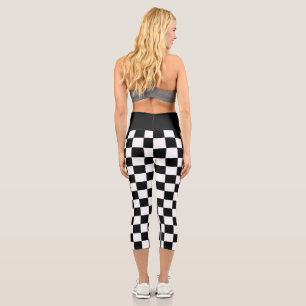 Minimalist Retro Chequered – Monochrome Streetwear Capri Leggings