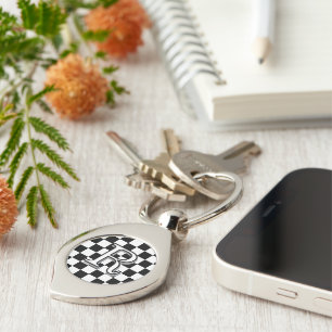 Minimalist Retro Chequered – Monochrome Streetwear Key Ring
