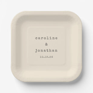 Minimalist Retro Cream Typewriter Custom Wedding Paper Plate