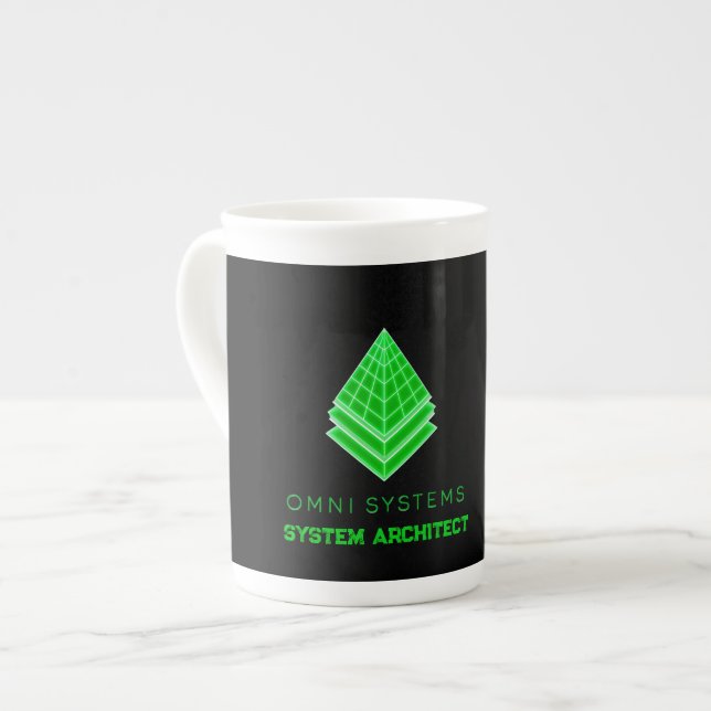 Minimalist Retro-Futurism Omni Systems Tech Bone China Mug (Front Left)