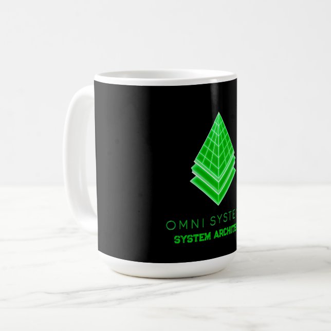 Minimalist Retro-Futurism Omni Systems Tech Coffee Mug (Front Left)