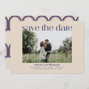Minimalist Retro Geometric Blush Blue Photo Modern Save The Date