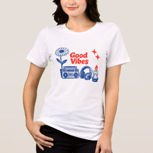 Minimalist Retro Good Vibes Line Art Collage Tri-Blend Shirt