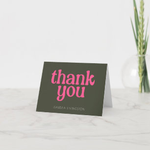 Minimalist Retro Groovy Pink Green Bridal Shower Thank You Card