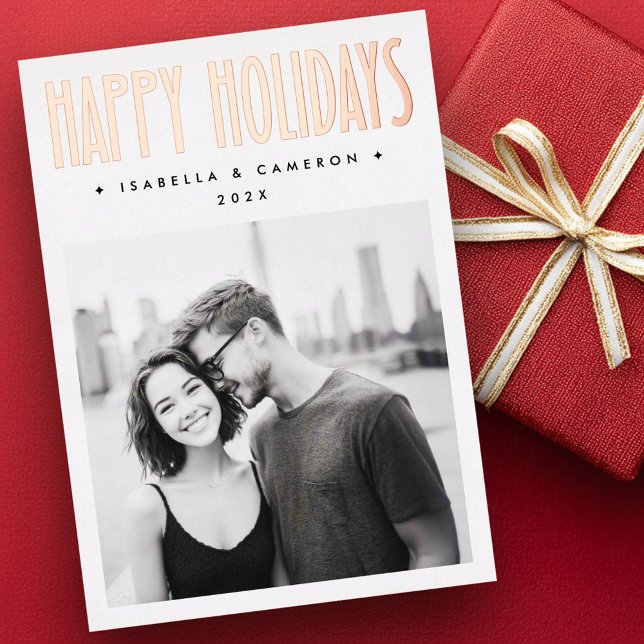 Minimalist retro Happy Holidays white Christmas Foil Holiday Card (Minimalist retro Happy Holidays white Christmas Foil Holiday Card)