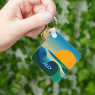 Minimalist Retro Ocean Wave Sunset Keychain