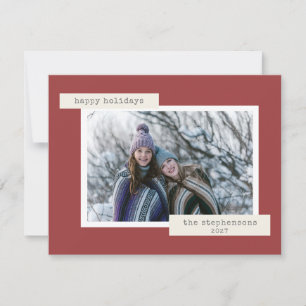 Minimalist Retro Pastel Brick Red Custom Photo Holiday Card