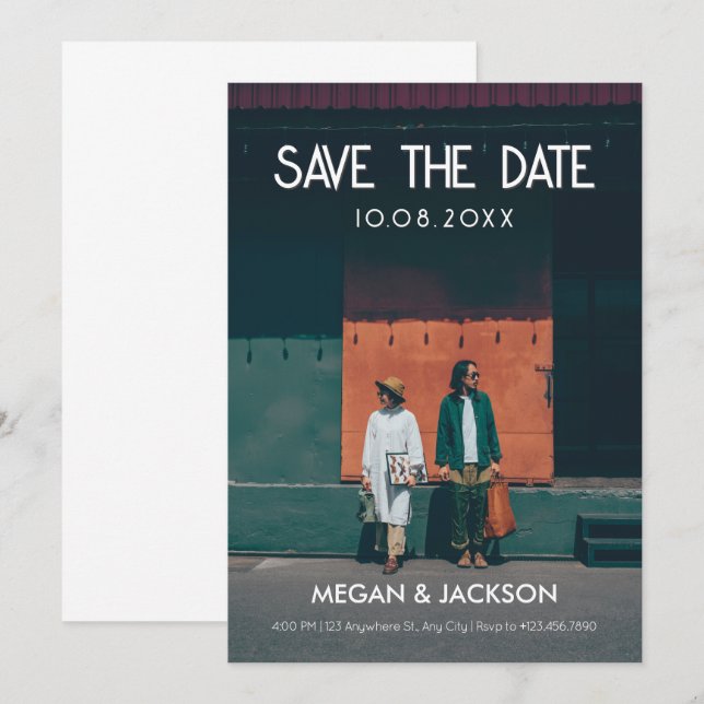 Minimalist retro photo wedding  save the date (Front/Back)