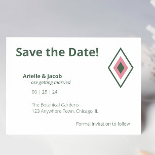 Minimalist Retro Pink & Hunter Green Save the Date Invitation