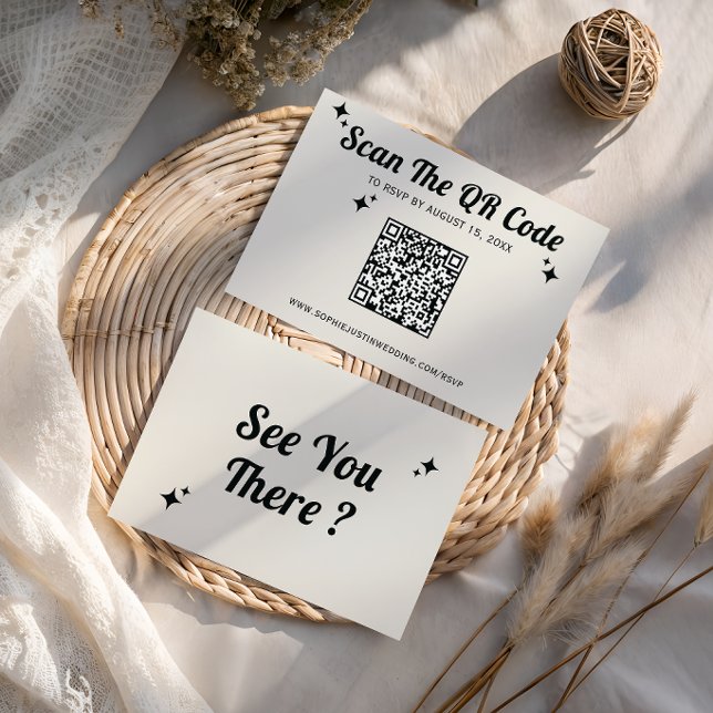 Minimalist Retro QR Code Wedding RSVP Card (Creator Uploaded)