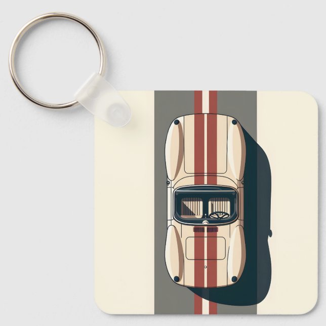 Minimalist Retro Racing Car Stripe Key Ring (Front)