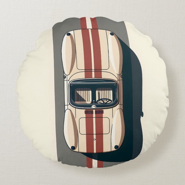 Minimalist Retro Racing Car Stripe Round Cushion (Front)