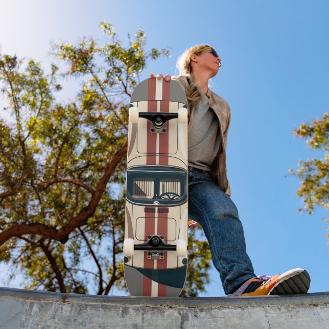 Minimalist Retro Racing Car Stripe Skateboard (Outdoor 1)