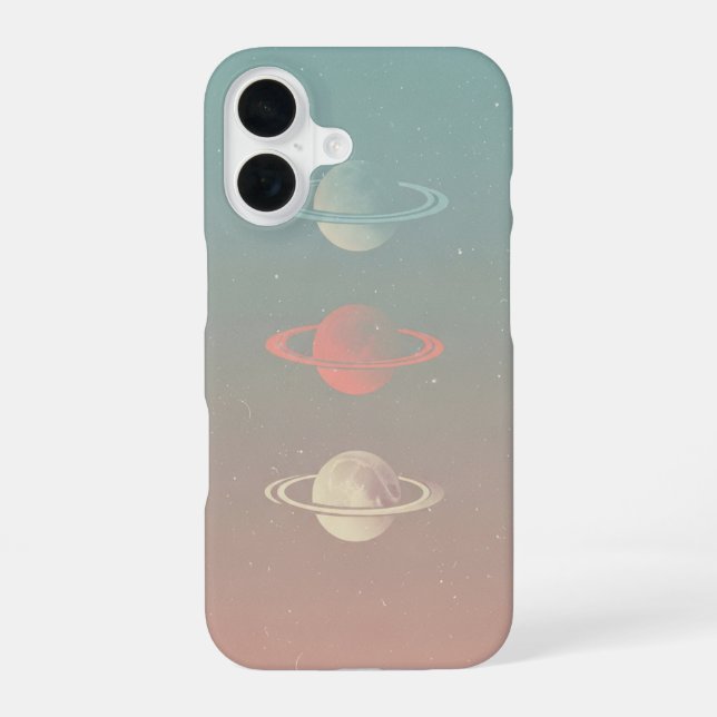 Minimalist Retro Ringed Moons Trio iPhone 16 Case (Back)