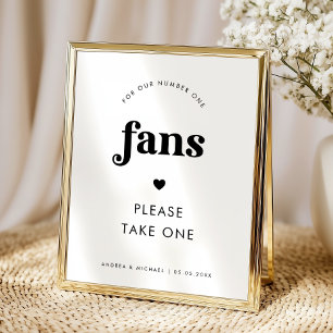 Minimalist Retro Script & Heart Fans Wedding Sign