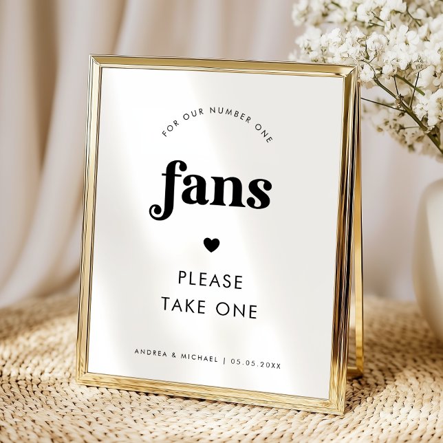 Minimalist Retro Script & Heart Fans Wedding Sign (Creator Uploaded)