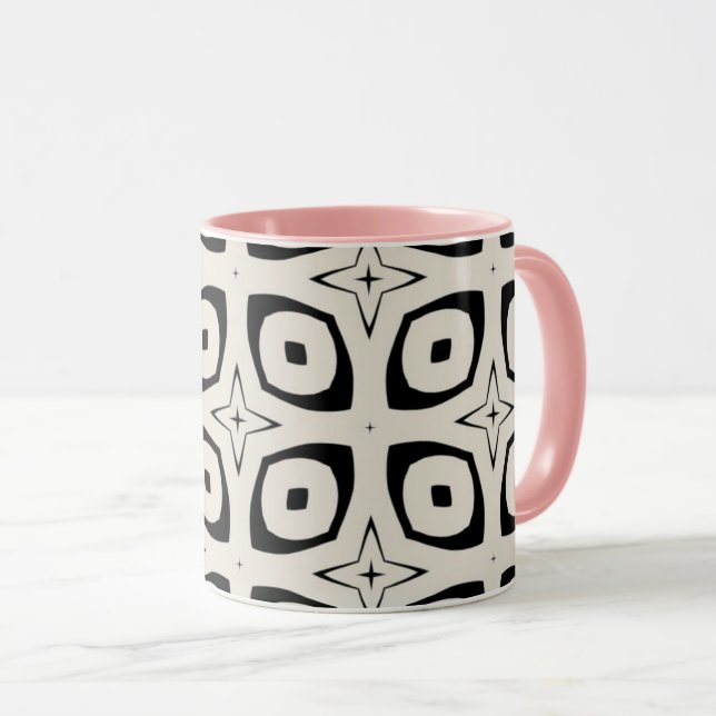 Minimalist Retro Squares Mug with Soft Pink Inside (Front Right)