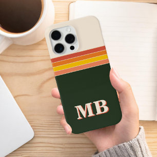 Minimalist Retro Stripe Initial Monogram iPhone 15 Pro Max Case